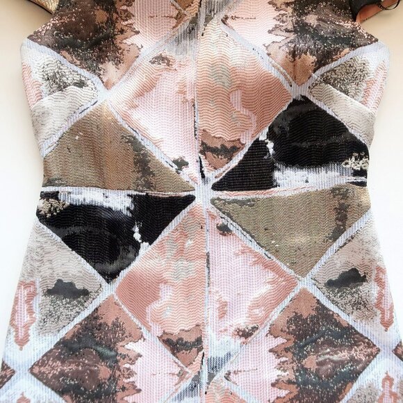 Vince Camuto Pink, Metallic & Black Cap Sleeve Jacquard Fit & Flare Mini Dress 2 - Picture 7 of 8